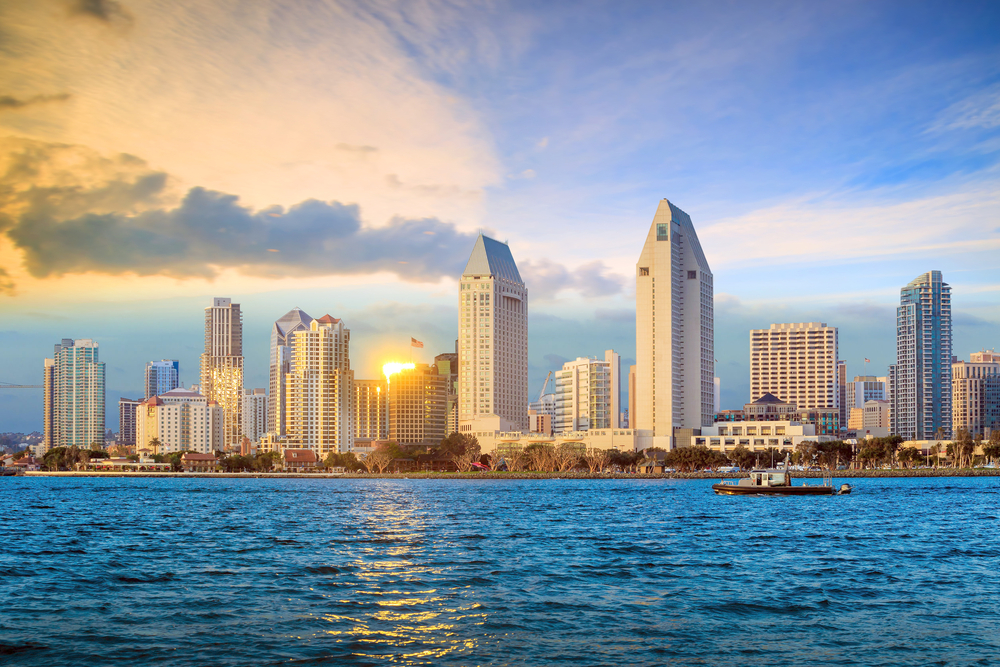Skyline of san diego, California from Coronado bay, USA
