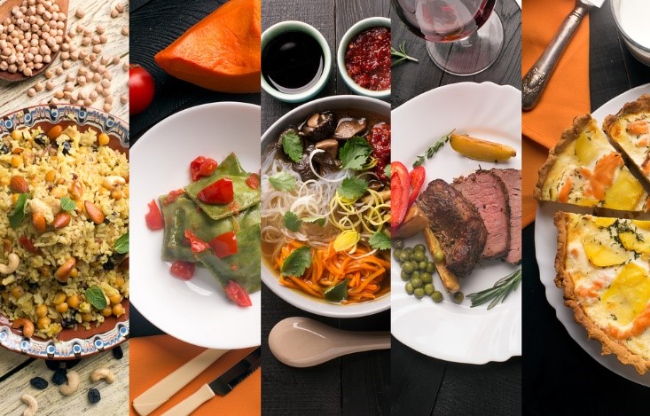array of different food dishes