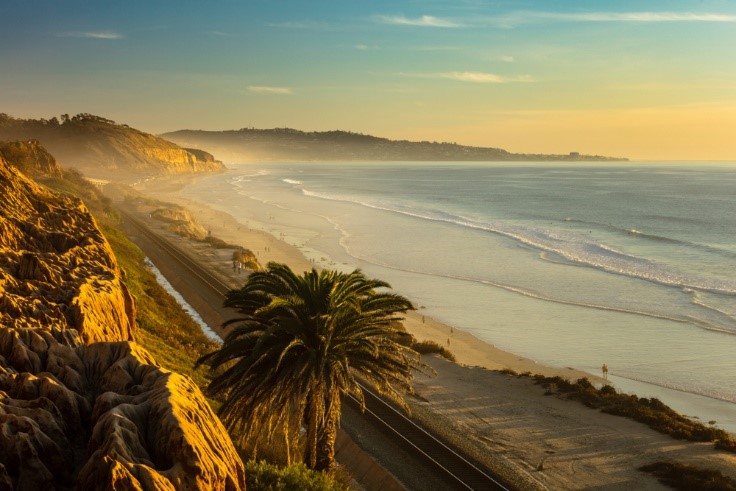 aerial photo of beach and road in San Diego